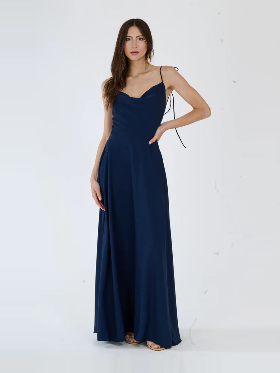 Abito “Isadora” – Vestito Lungo in Poliestere con Spacco e Spalline Annodate