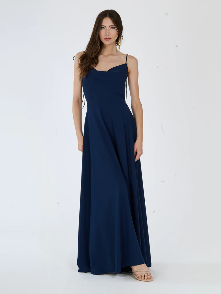 Abito “Isadora” – Vestito Lungo in Poliestere con Spacco e Spalline Annodate