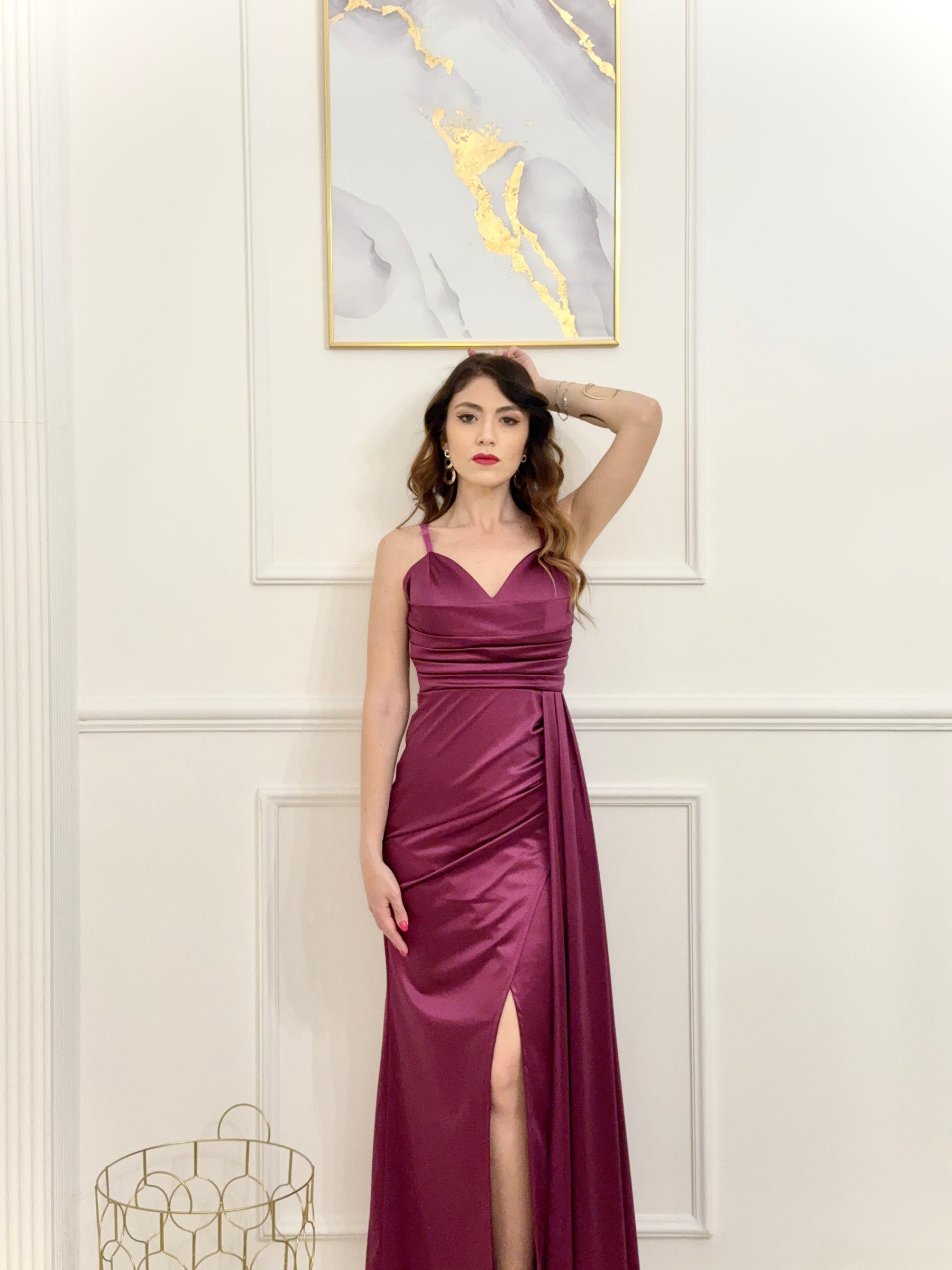 Abito lungo satinato drappeggiato Emma