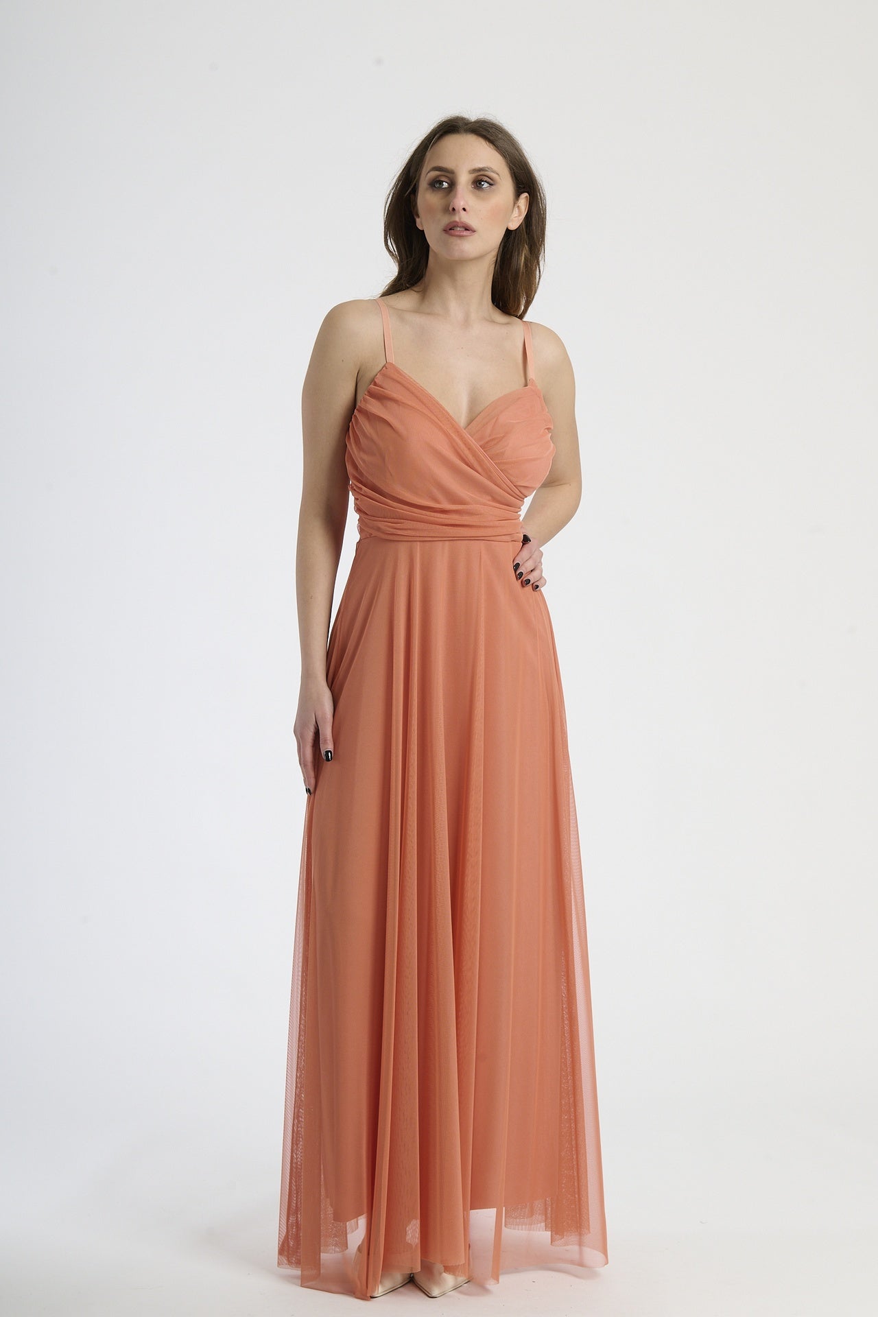 Abito pesca trasparente, maxi dress, atmosfera leggera