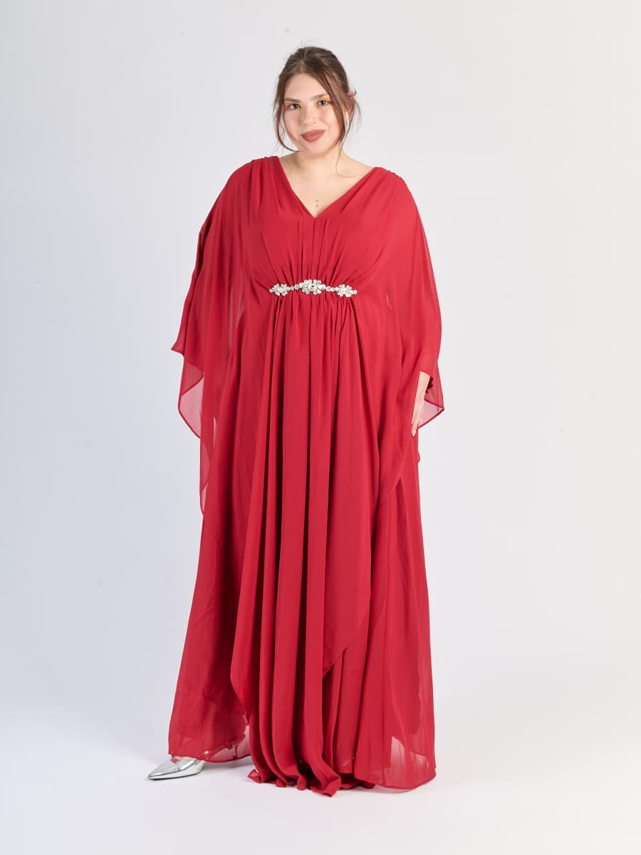Abito plus size Bordo, gonna ampia, scollatura suggestiva