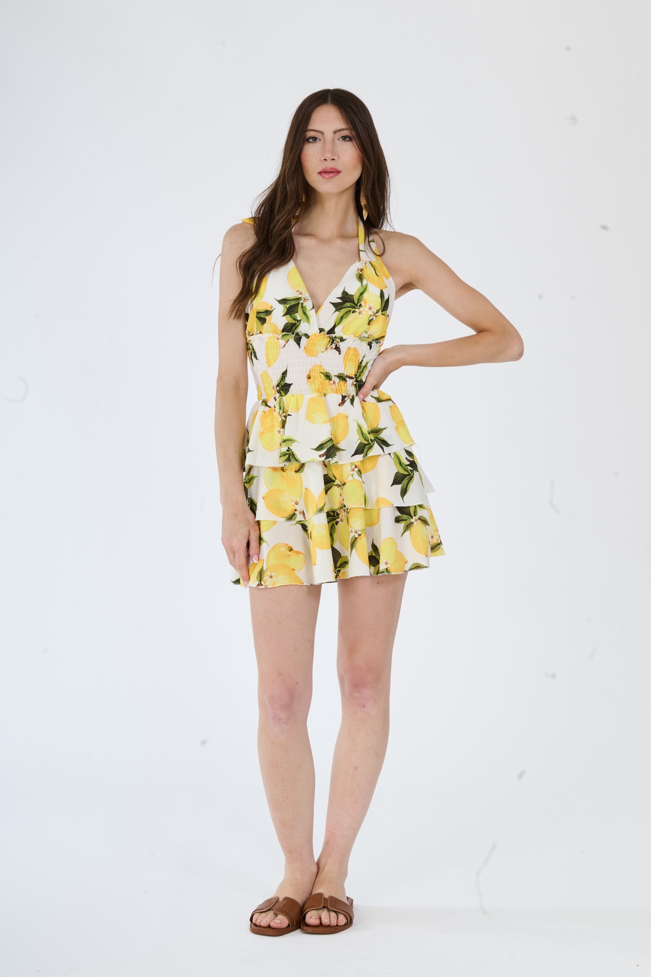 Abito "Petalina" – Mini abito con stampa limoni e fiori rosa