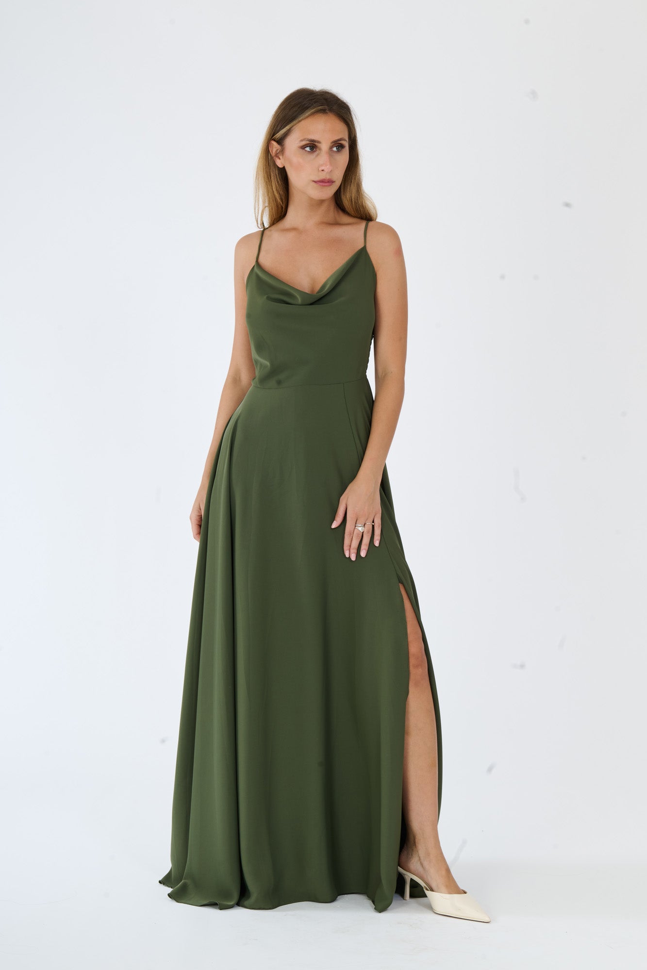 Abito “Isadora” – Vestito Lungo in Poliestere con Spacco e Spalline Annodate