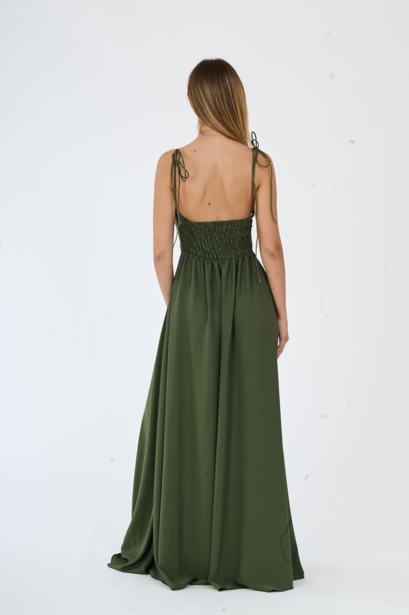 Abito “Isadora” – Vestito Lungo in Poliestere con Spacco e Spalline Annodate