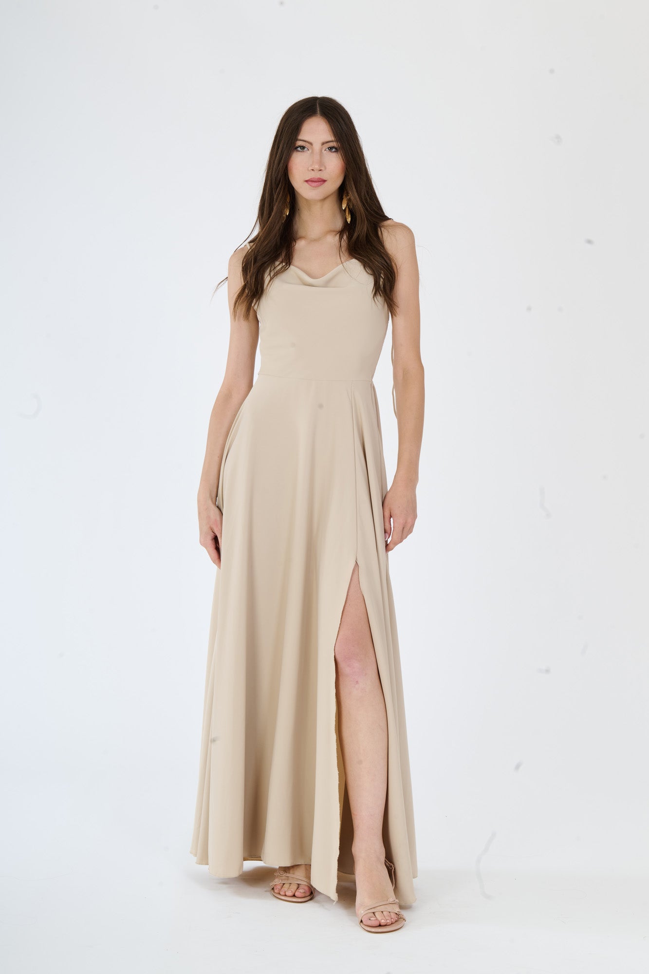 Abito “Isadora” – Vestito Lungo in Poliestere con Spacco e Spalline Annodate