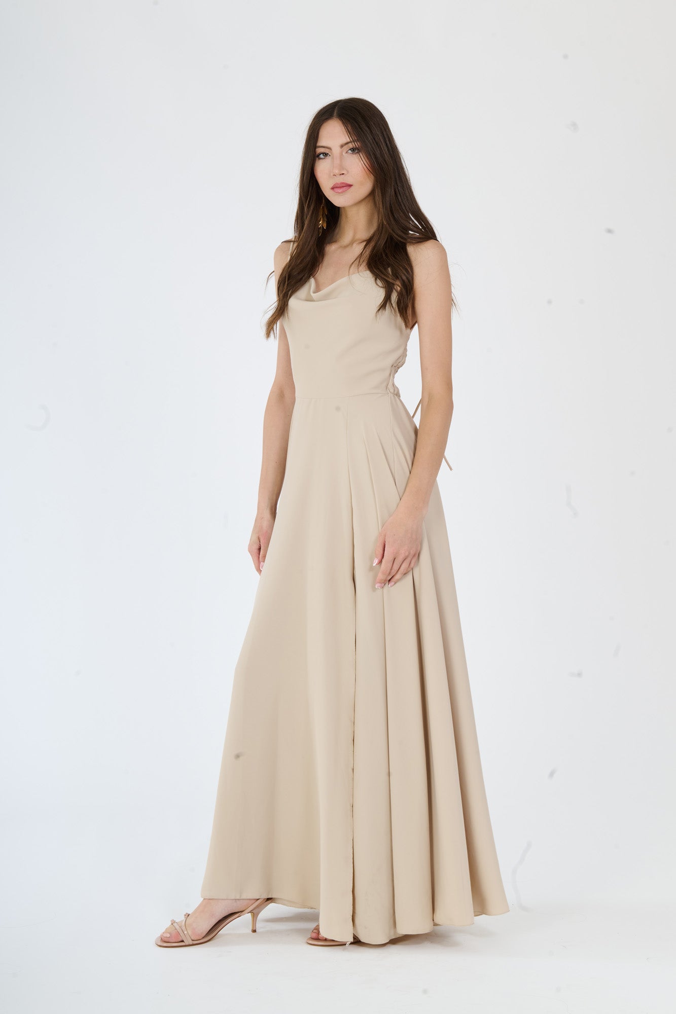 Abito “Isadora” – Vestito Lungo in Poliestere con Spacco e Spalline Annodate