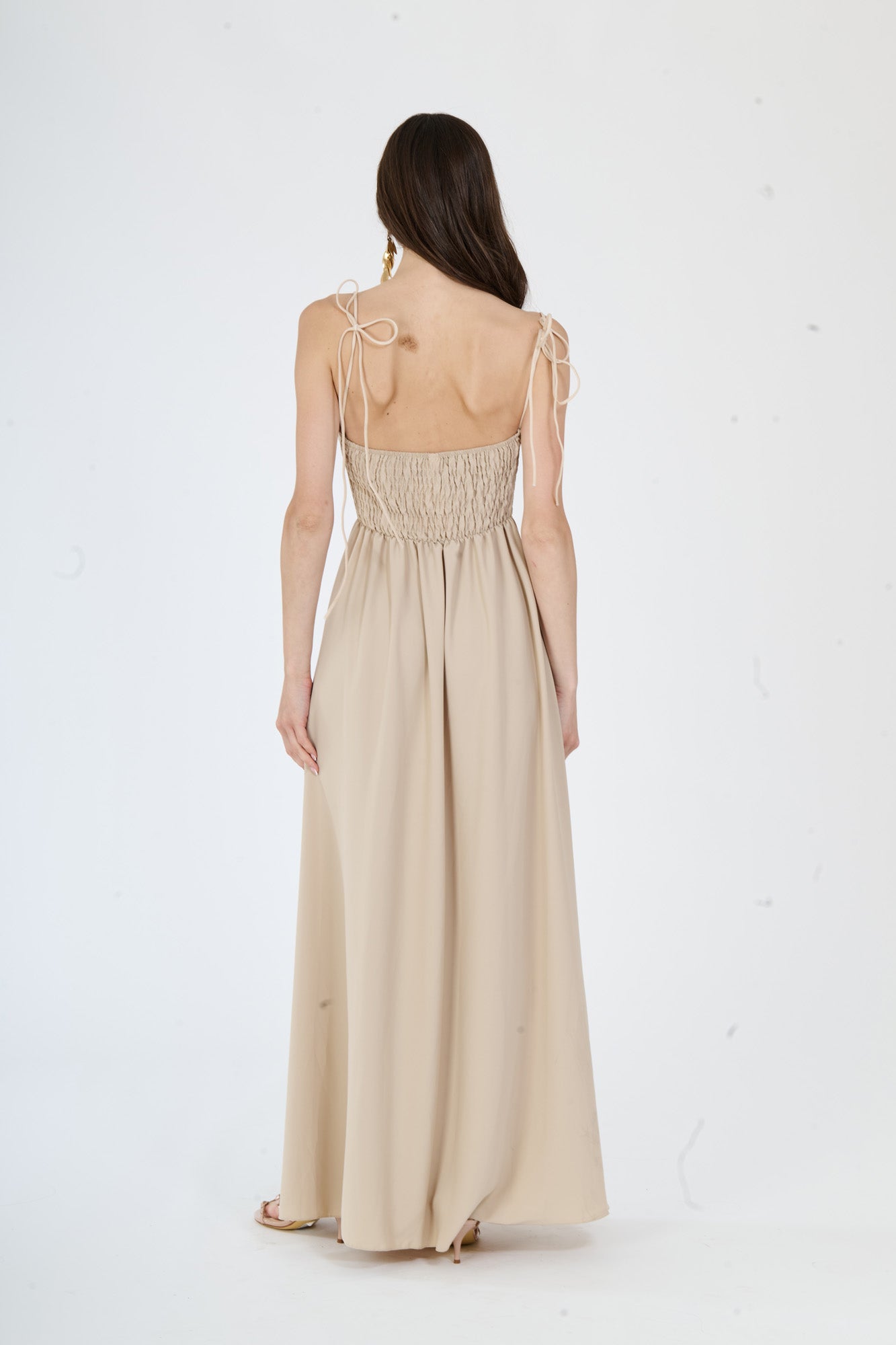 Abito “Isadora” – Vestito Lungo in Poliestere con Spacco e Spalline Annodate