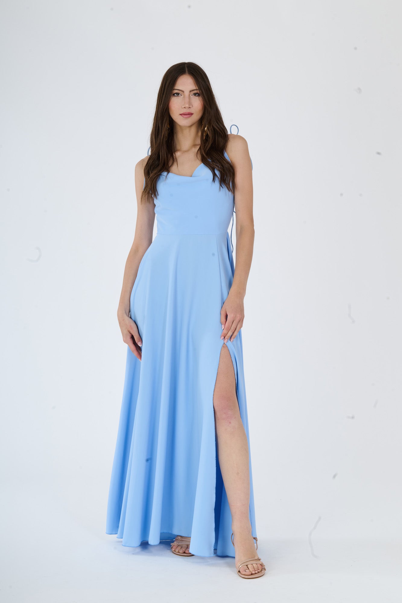Abito “Isadora” – Vestito Lungo in Poliestere con Spacco e Spalline Annodate