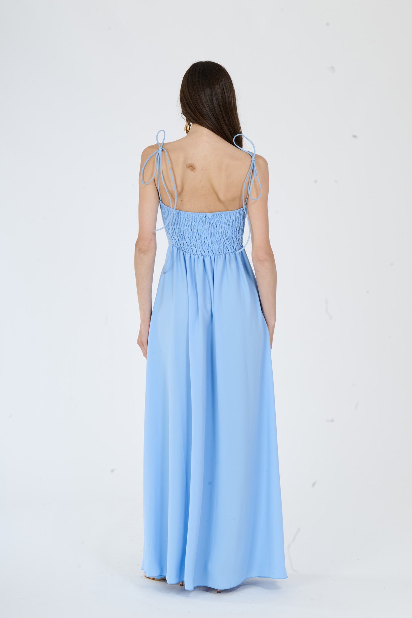 Abito “Isadora” – Vestito Lungo in Poliestere con Spacco e Spalline Annodate