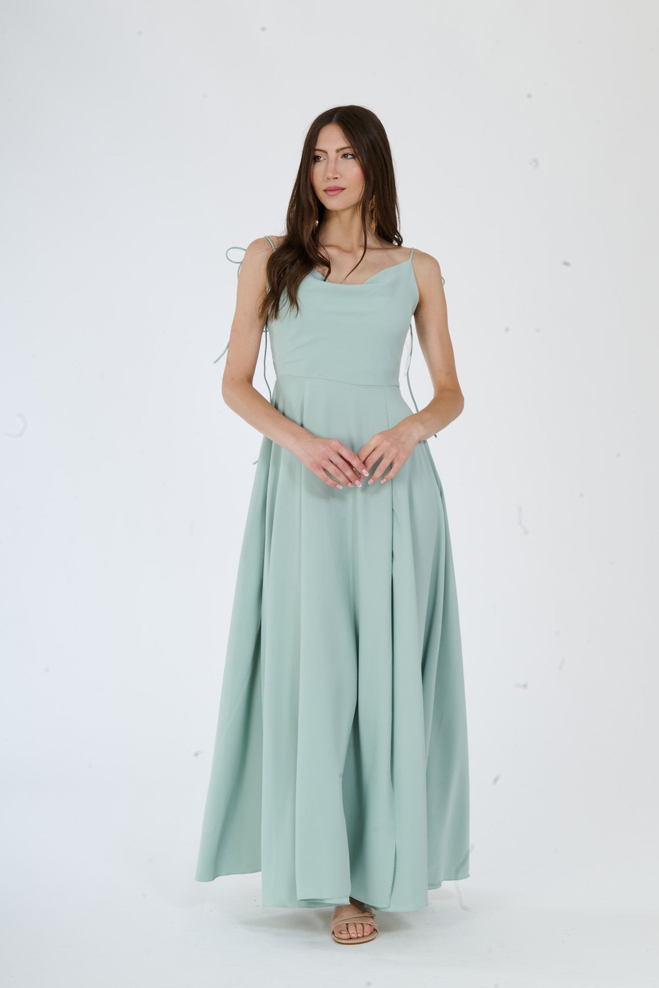 Abito “Isadora” – Vestito Lungo in Poliestere con Spacco e Spalline Annodate