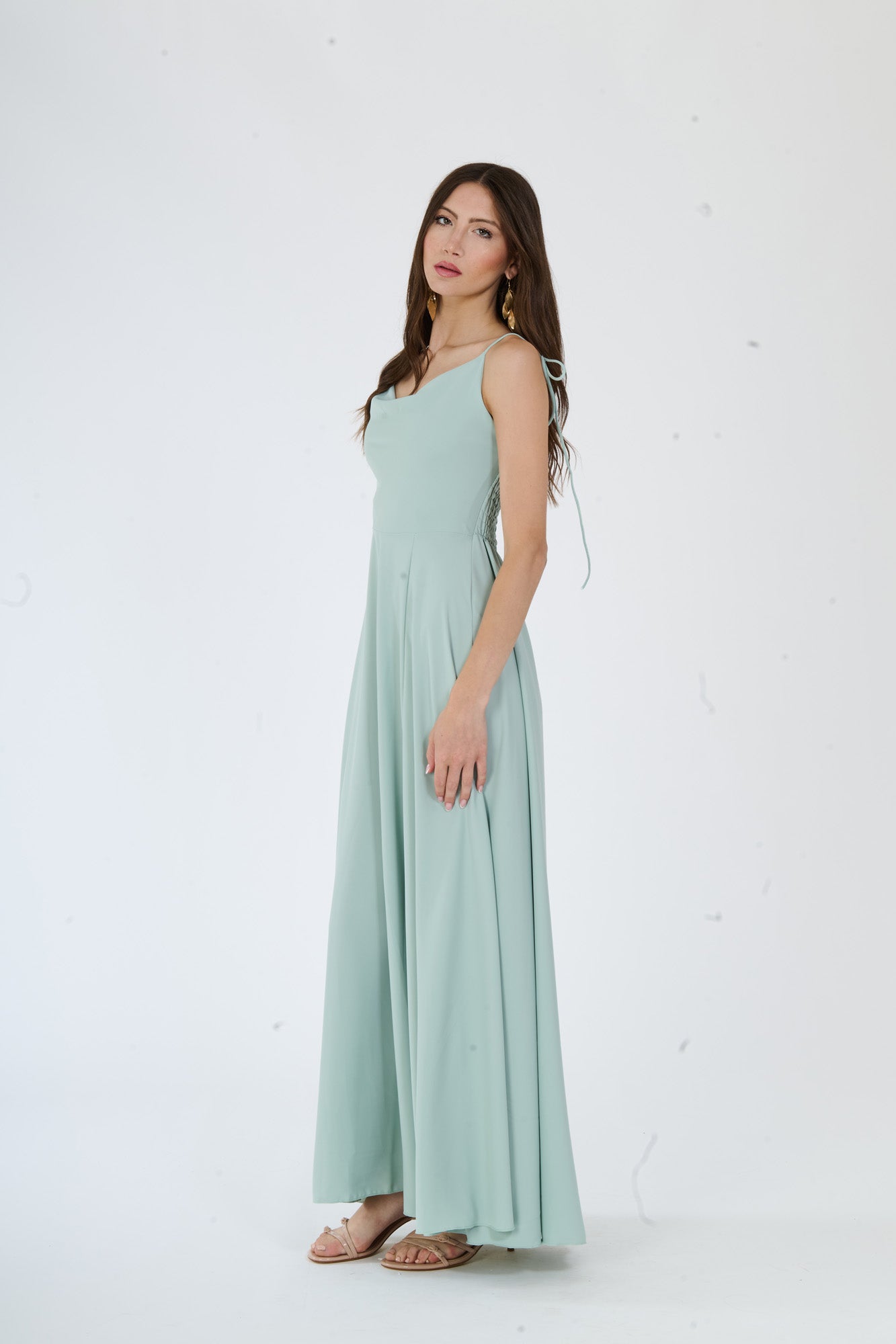 Abito “Isadora” – Vestito Lungo in Poliestere con Spacco e Spalline Annodate