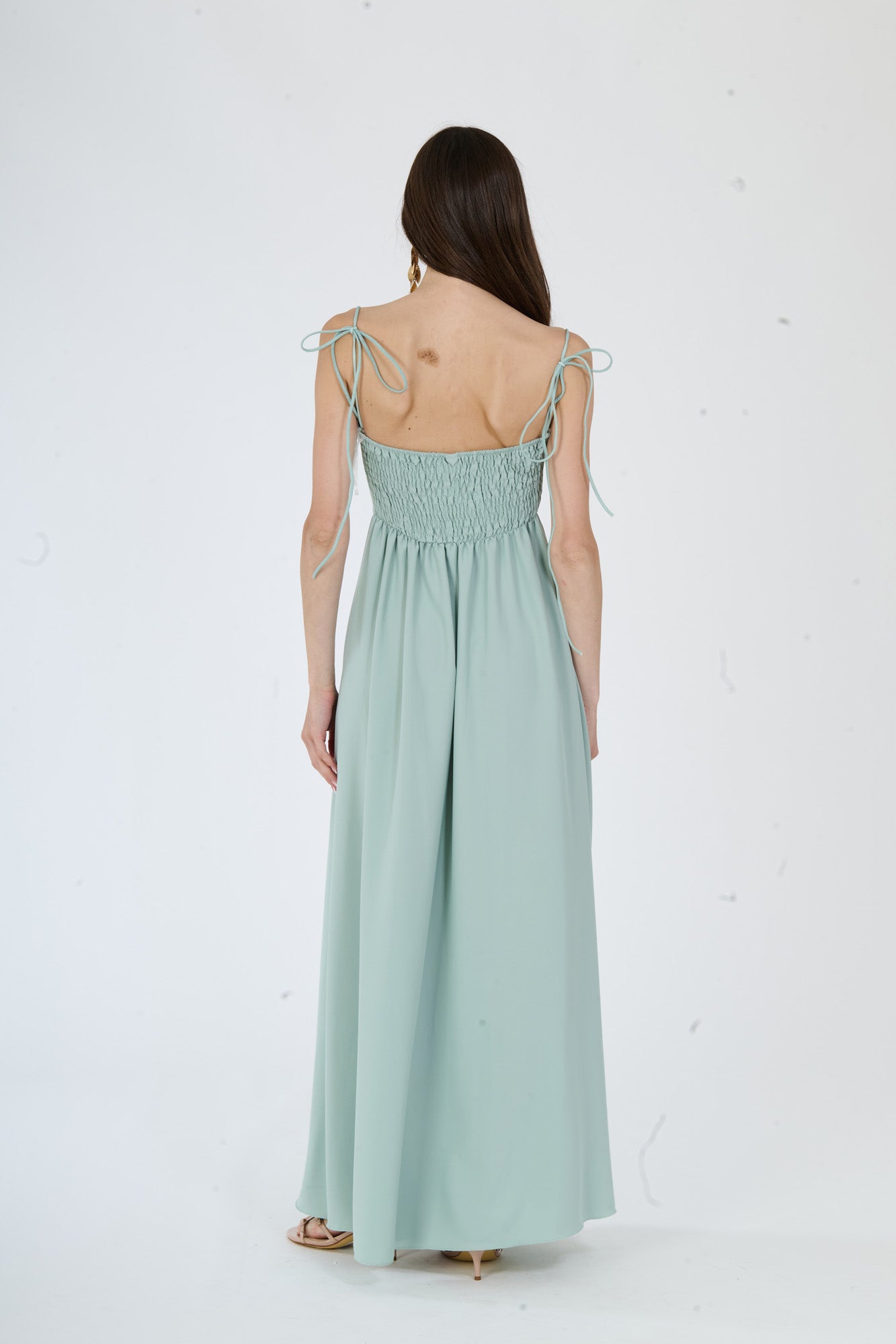Abito “Isadora” – Vestito Lungo in Poliestere con Spacco e Spalline Annodate