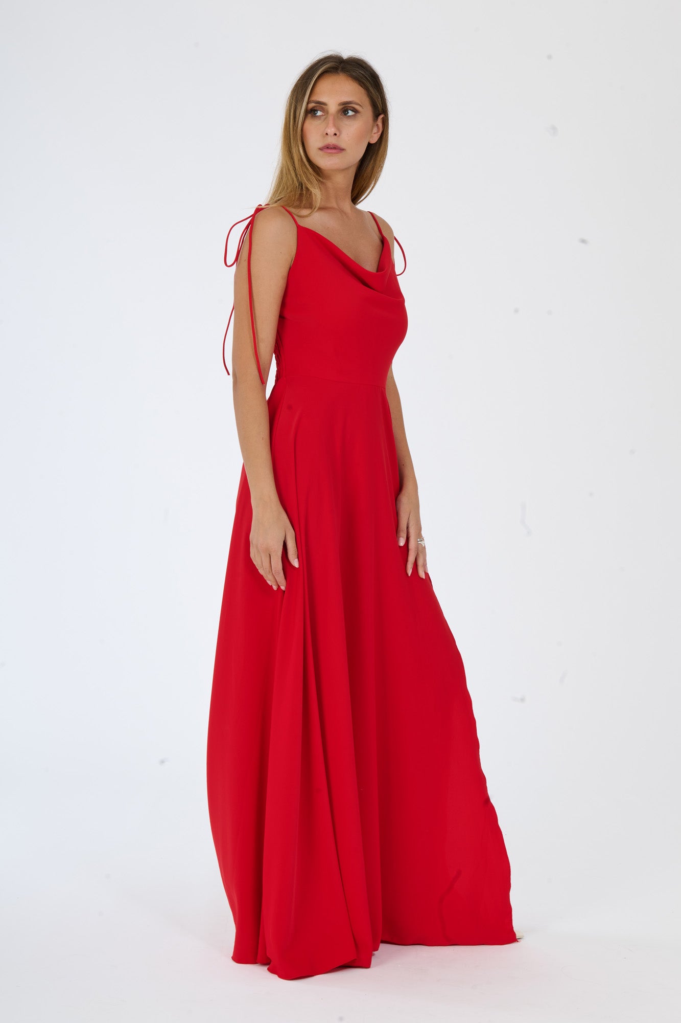 Abito “Isadora” – Vestito Lungo in Poliestere con Spacco e Spalline Annodate