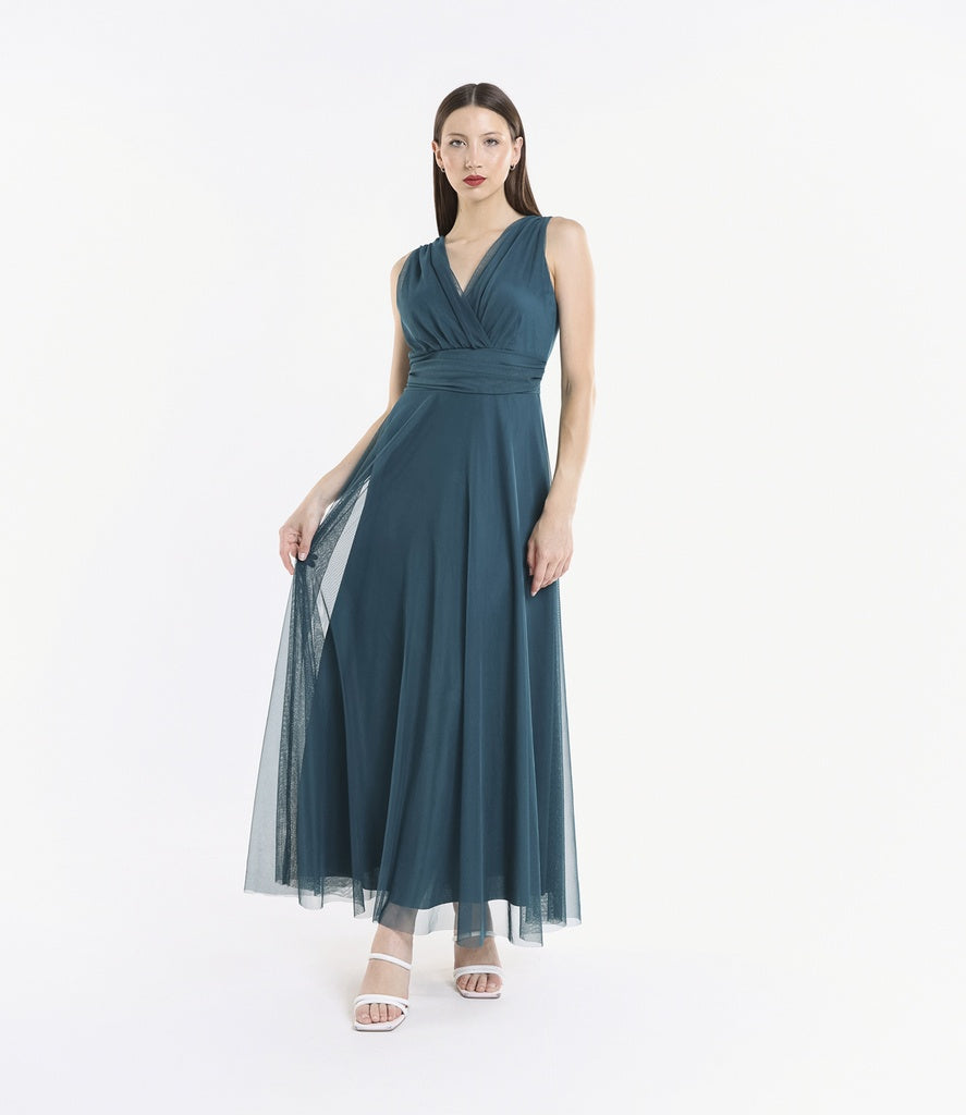 Abito da damigella in tulle con scollo a V Flavia