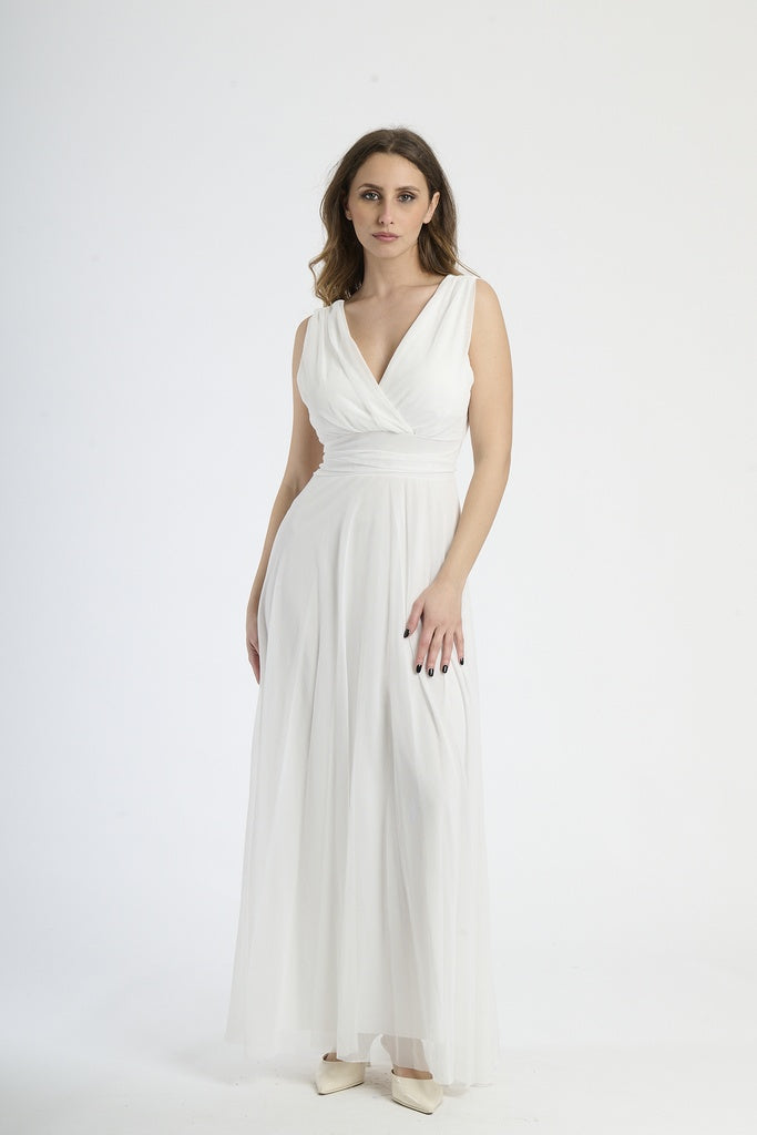 Abito da damigella in tulle con scollo a V Flavia