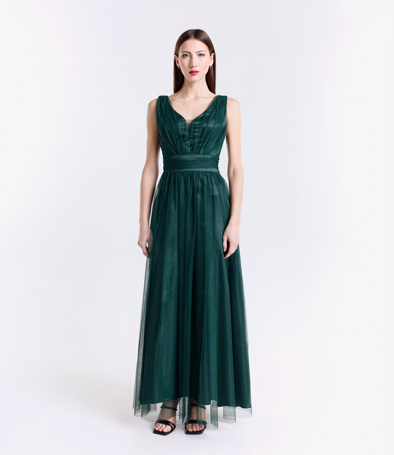 Abito da festa verde.S in tulle, rinfrescante e legato alla natura