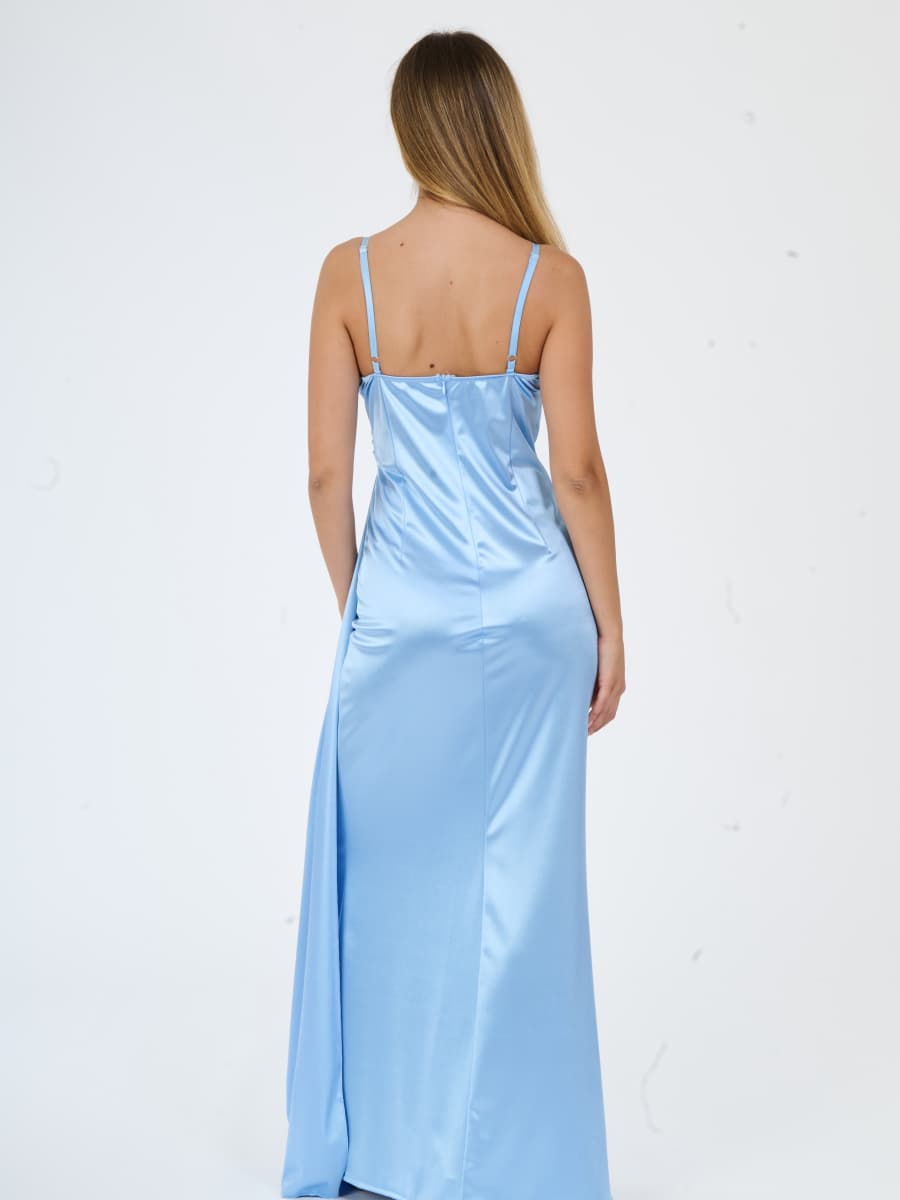 Vestito lungo in raso drappeggiato con spaccatura laterale Beatrice