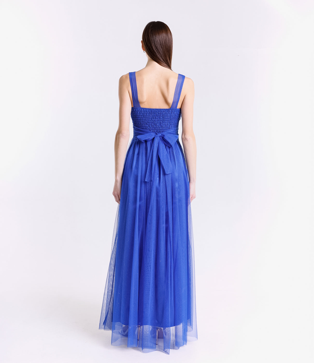 Abito bluette con scollo a V, eleganza leggera per cerimonie