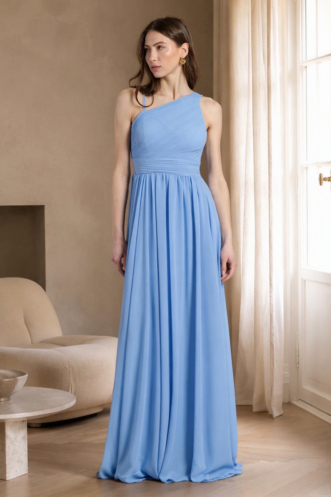 Abito lungo in tulle asimmetrico Luna -1
