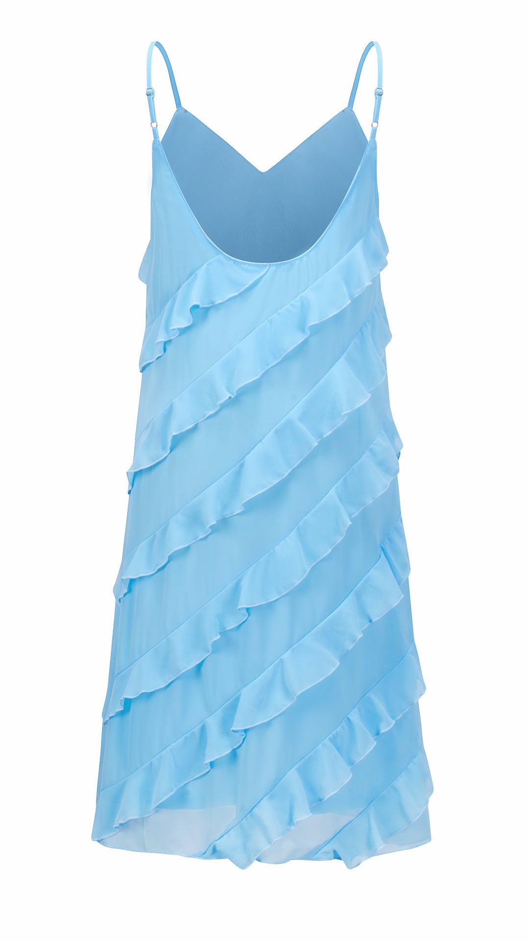 Vestito Donna Spalline Sottili con Balze Oblique, Abito Midi Smanicato Scollatura a V, Modello Elegante per Serate e Vacanze