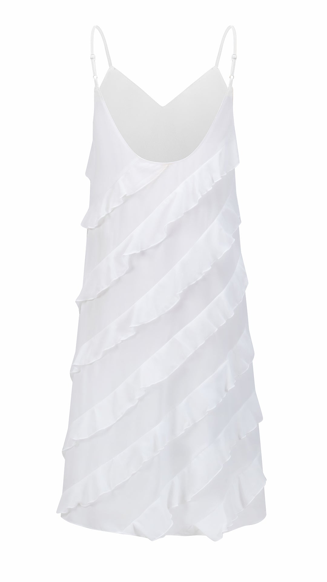 Vestito Donna Spalline Sottili con Balze Oblique, Abito Midi Smanicato Scollatura a V, Modello Elegante per Serate e Vacanze