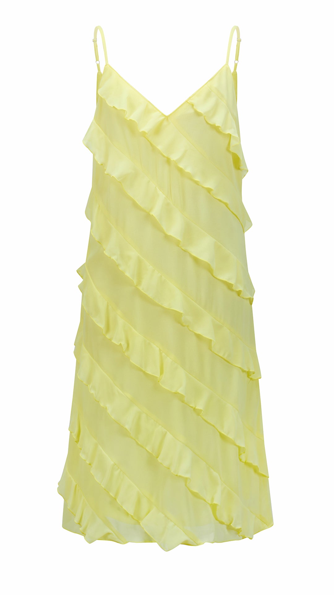 Vestito Donna Spalline Sottili con Balze Oblique, Abito Midi Smanicato Scollatura a V, Modello Elegante per Serate e Vacanze