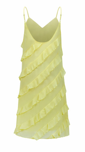 Vestito Donna Spalline Sottili con Balze Oblique, Abito Midi Smanicato Scollatura a V, Modello Elegante per Serate e Vacanze