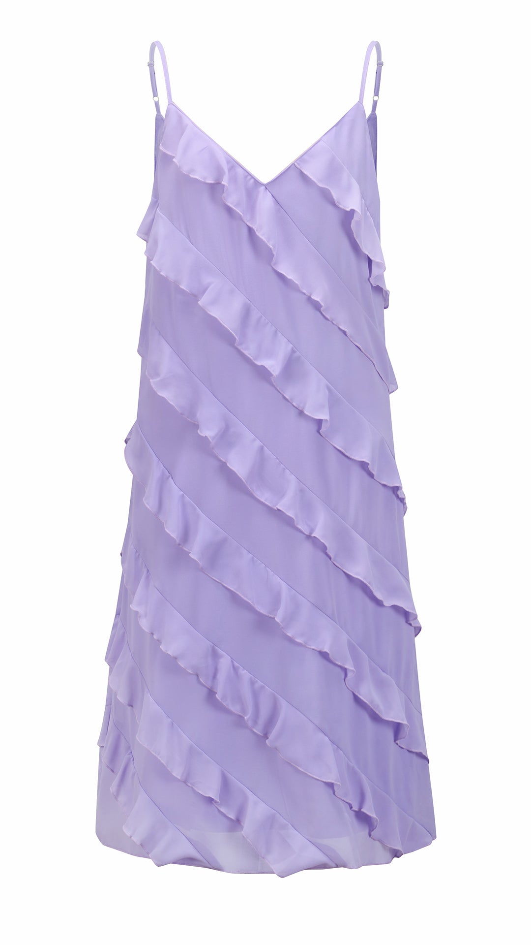 Vestito Donna Spalline Sottili con Balze Oblique, Abito Midi Smanicato Scollatura a V, Modello Elegante per Serate e Vacanze