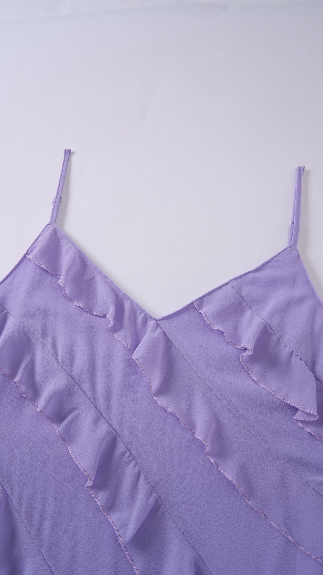 Vestito Donna Spalline Sottili con Balze Oblique, Abito Midi Smanicato Scollatura a V, Modello Elegante per Serate e Vacanze