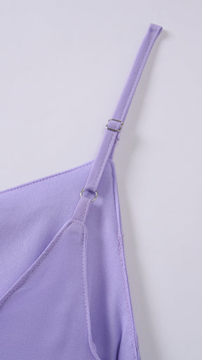 Vestito Donna Spalline Sottili con Balze Oblique, Abito Midi Smanicato Scollatura a V, Modello Elegante per Serate e Vacanze