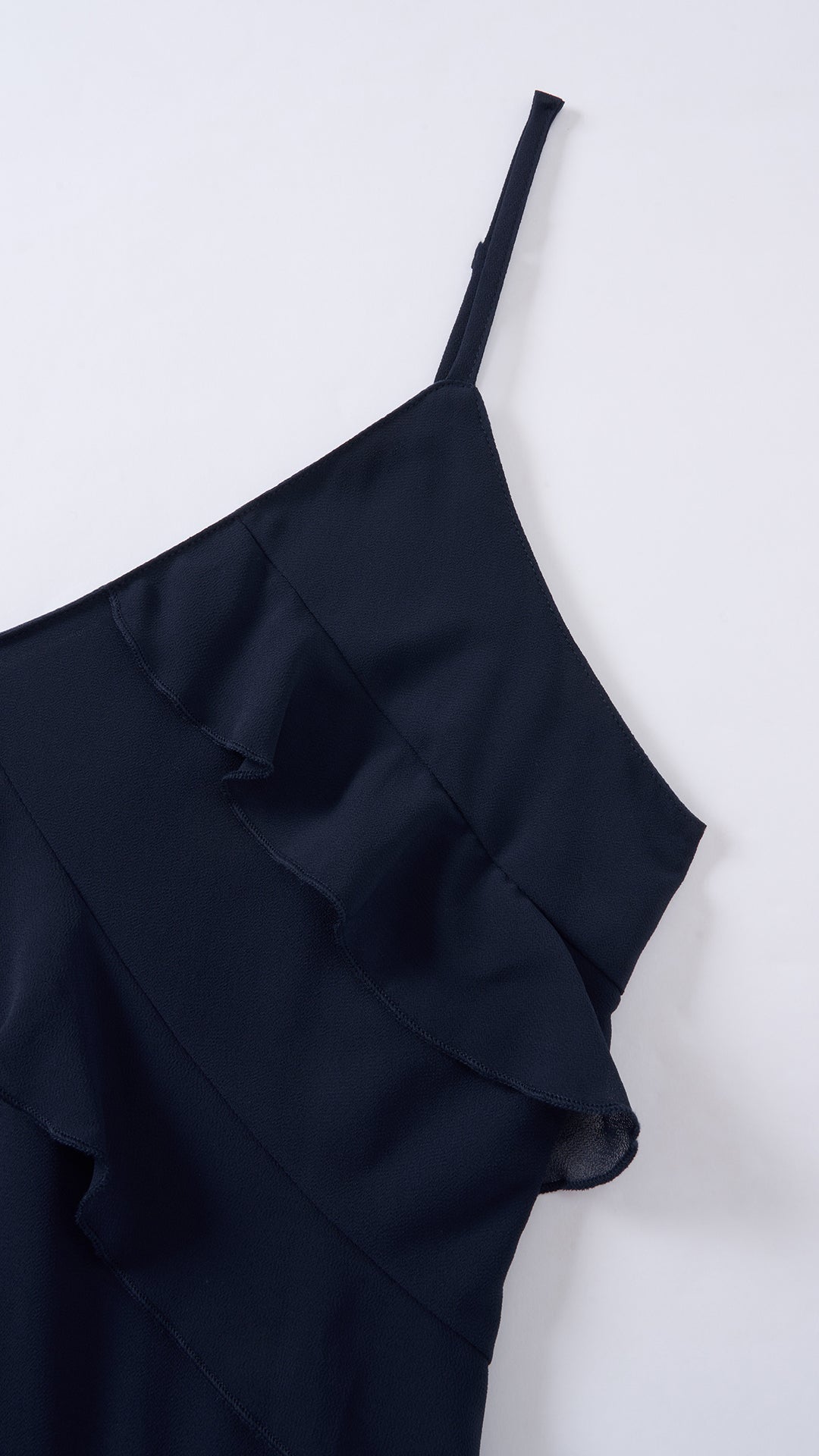 Vestito Donna Spalline Sottili con Balze Oblique, Abito Midi Smanicato Scollatura a V, Modello Elegante per Serate e Vacanze