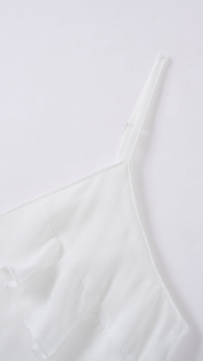 Vestito Maxi Spalline Regolabili con Balze Oblique, Abito Scollatura a V Fluido Donna per Vacanze e Feste