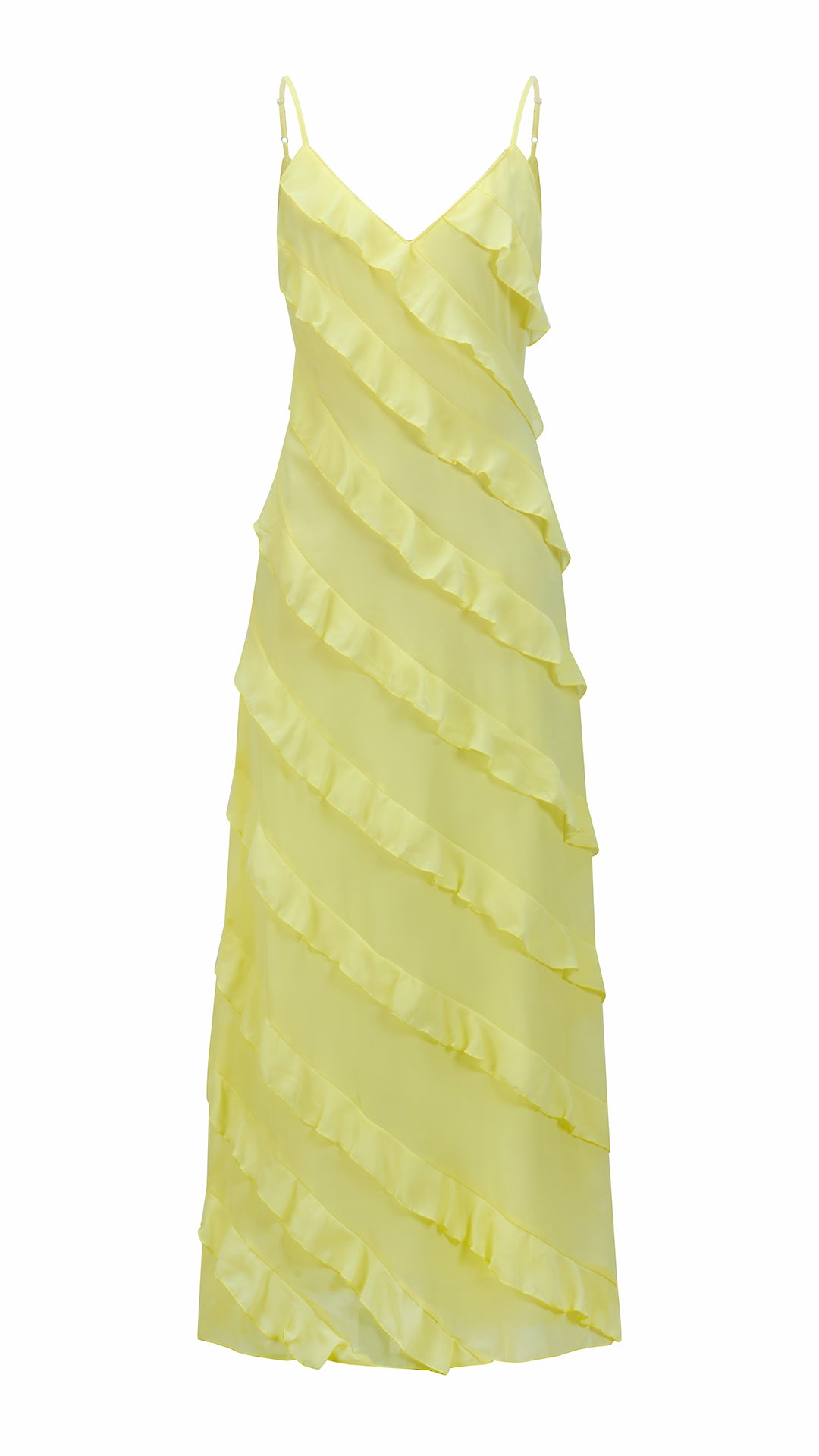 Vestito Maxi Spalline Regolabili con Balze Oblique, Abito Scollatura a V Fluido Donna per Vacanze e Feste