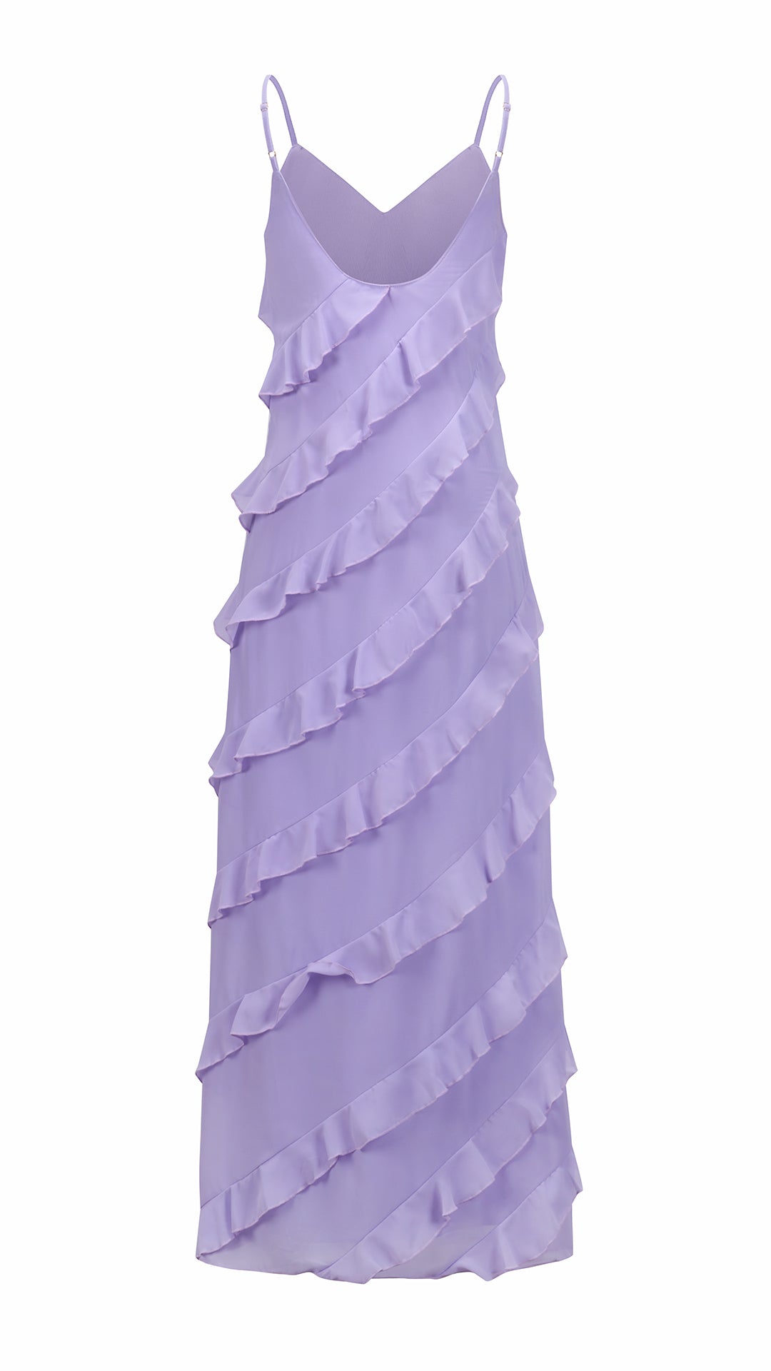 Vestito Maxi Spalline Regolabili con Balze Oblique, Abito Scollatura a V Fluido Donna per Vacanze e Feste