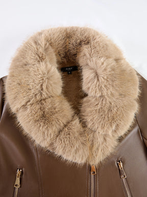 Giubbotto Biker in Pelle con Pelliccia, Giacca Moto Inverno Donna con Collo in Pelliccia, Chiusura a Cerniera e Fibbia Regolabile