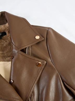 Giubbotto Biker in Pelle con Pelliccia, Giacca Moto Inverno Donna con Collo in Pelliccia, Chiusura a Cerniera e Fibbia Regolabile