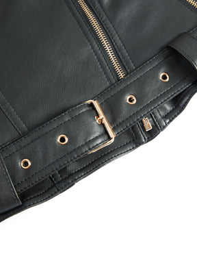 Giubbotto Biker in Pelle con Pelliccia, Giacca Moto Inverno Donna con Collo in Pelliccia, Chiusura a Cerniera e Fibbia Regolabile