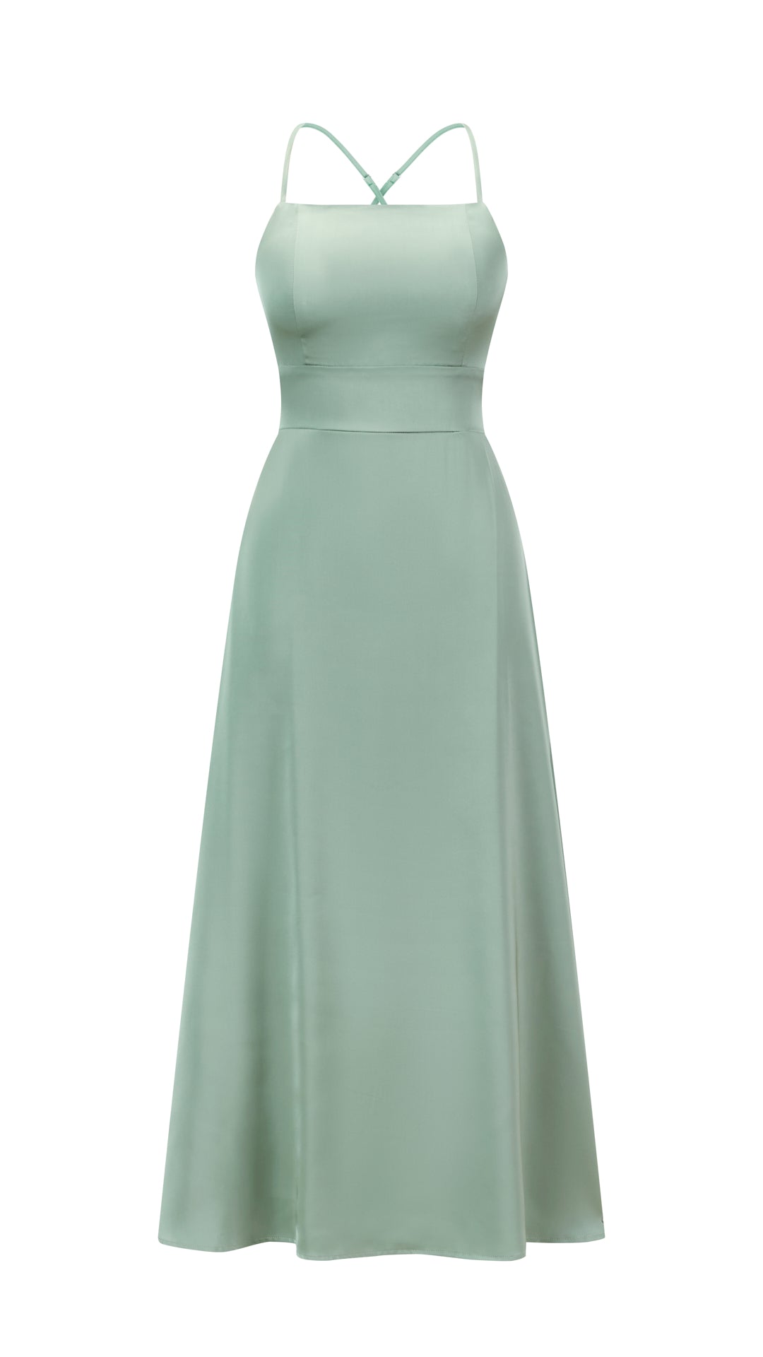 Abito Lungo in Satin con Spalline Sottili e Schiena a Croce - Eleganza per Matrimoni e Serate
