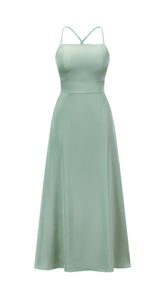 Abito Lungo in Satin con Spalline Sottili e Schiena a Croce - Eleganza per Matrimoni e Serate