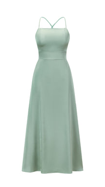 Abito Lungo in Satin con Spalline Sottili e Schiena a Croce - Eleganza per Matrimoni e Serate