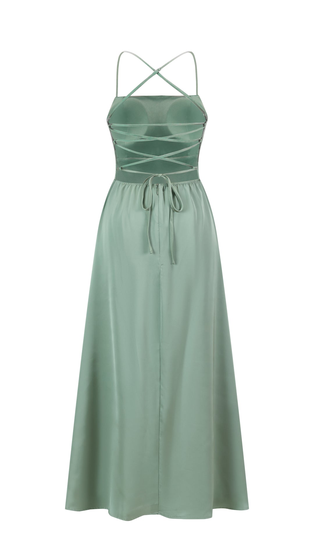 Abito Lungo in Satin con Spalline Sottili e Schiena a Croce - Eleganza per Matrimoni e Serate（副本）