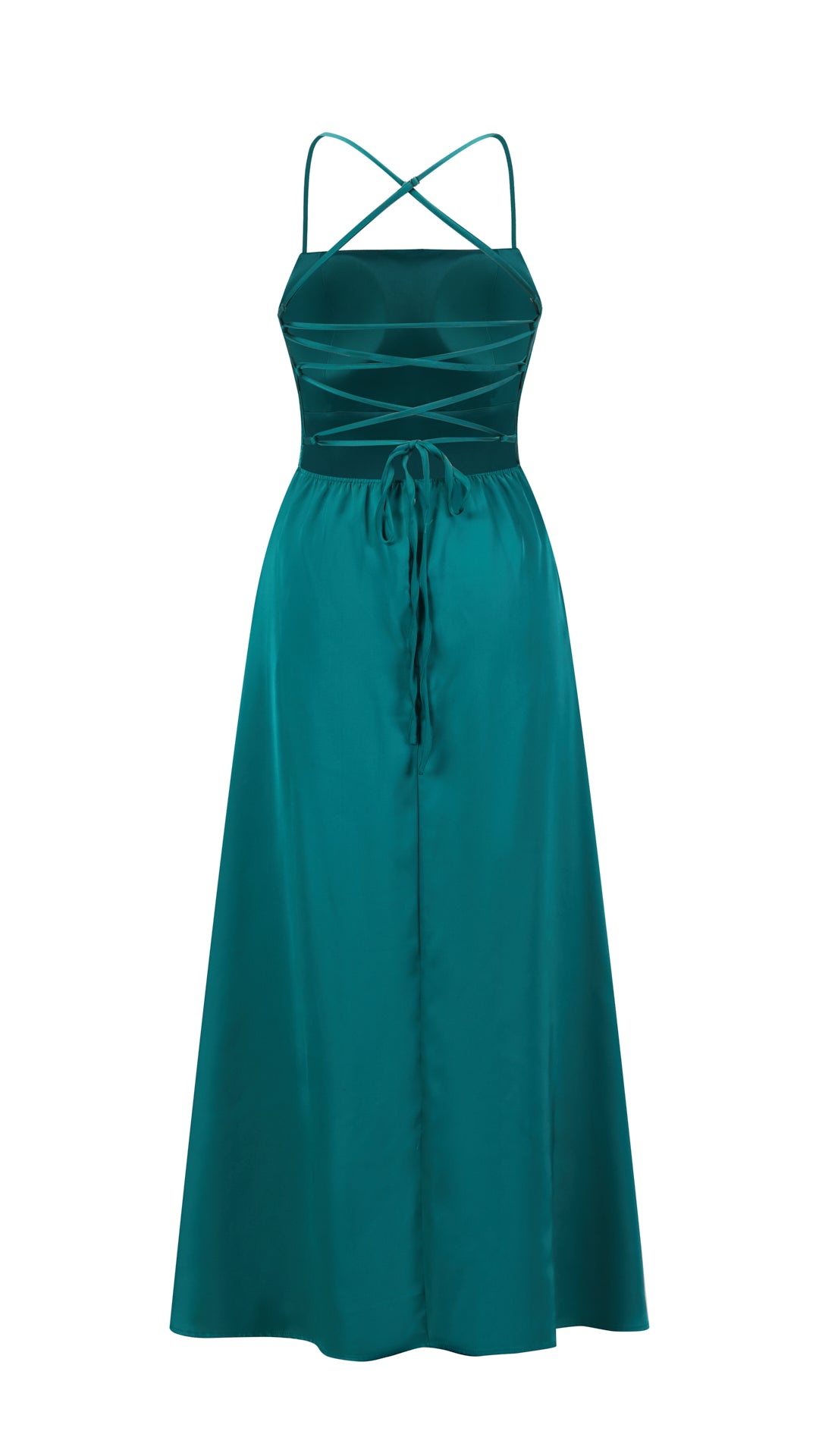 Abito Lungo in Satin con Spalline Sottili e Schiena a Croce - Eleganza per Matrimoni e Serate（副本）