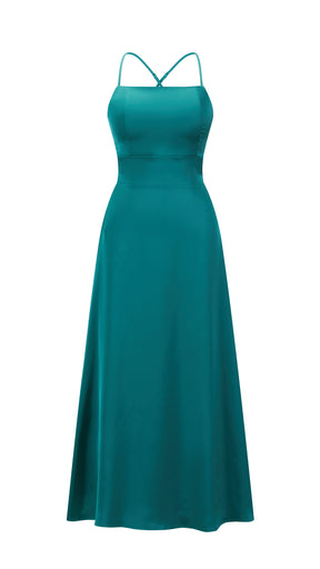 Abito Lungo in Satin con Spalline Sottili e Schiena a Croce - Eleganza per Matrimoni e Serate