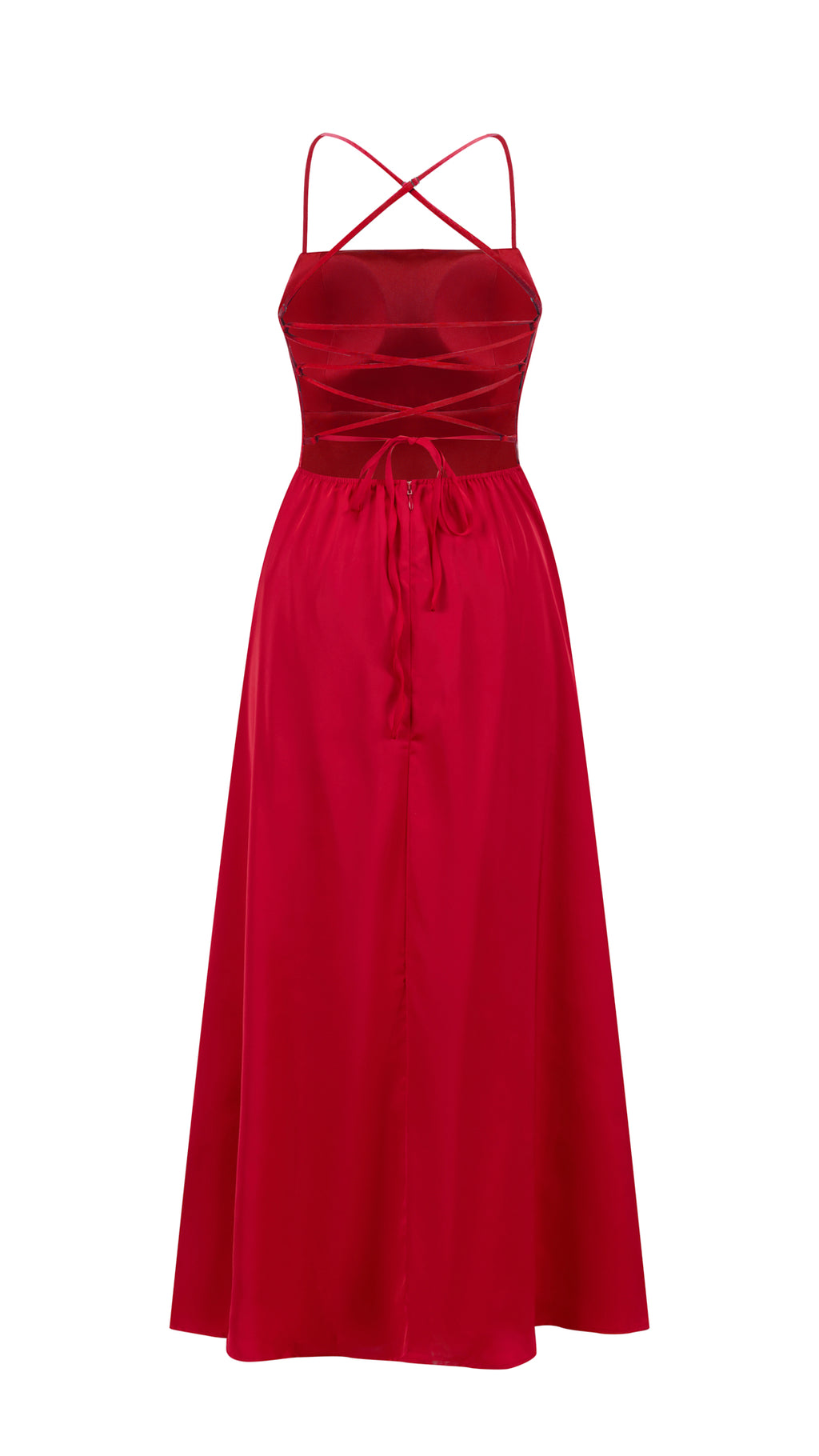 Abito Lungo in Satin con Spalline Sottili e Schiena a Croce - Eleganza per Matrimoni e Serate（副本）
