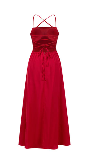 Abito Lungo in Satin con Spalline Sottili e Schiena a Croce - Eleganza per Matrimoni e Serate