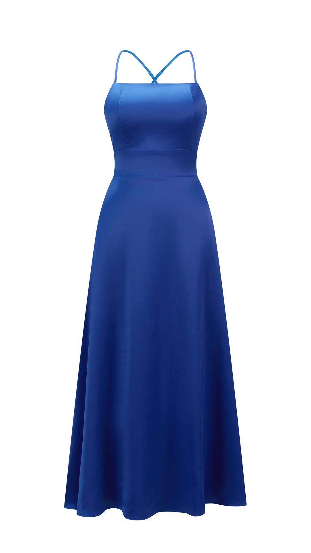 Abito Lungo in Satin con Spalline Sottili e Schiena a Croce - Eleganza per Matrimoni e Serate