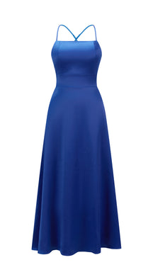 Abito Lungo in Satin con Spalline Sottili e Schiena a Croce - Eleganza per Matrimoni e Serate