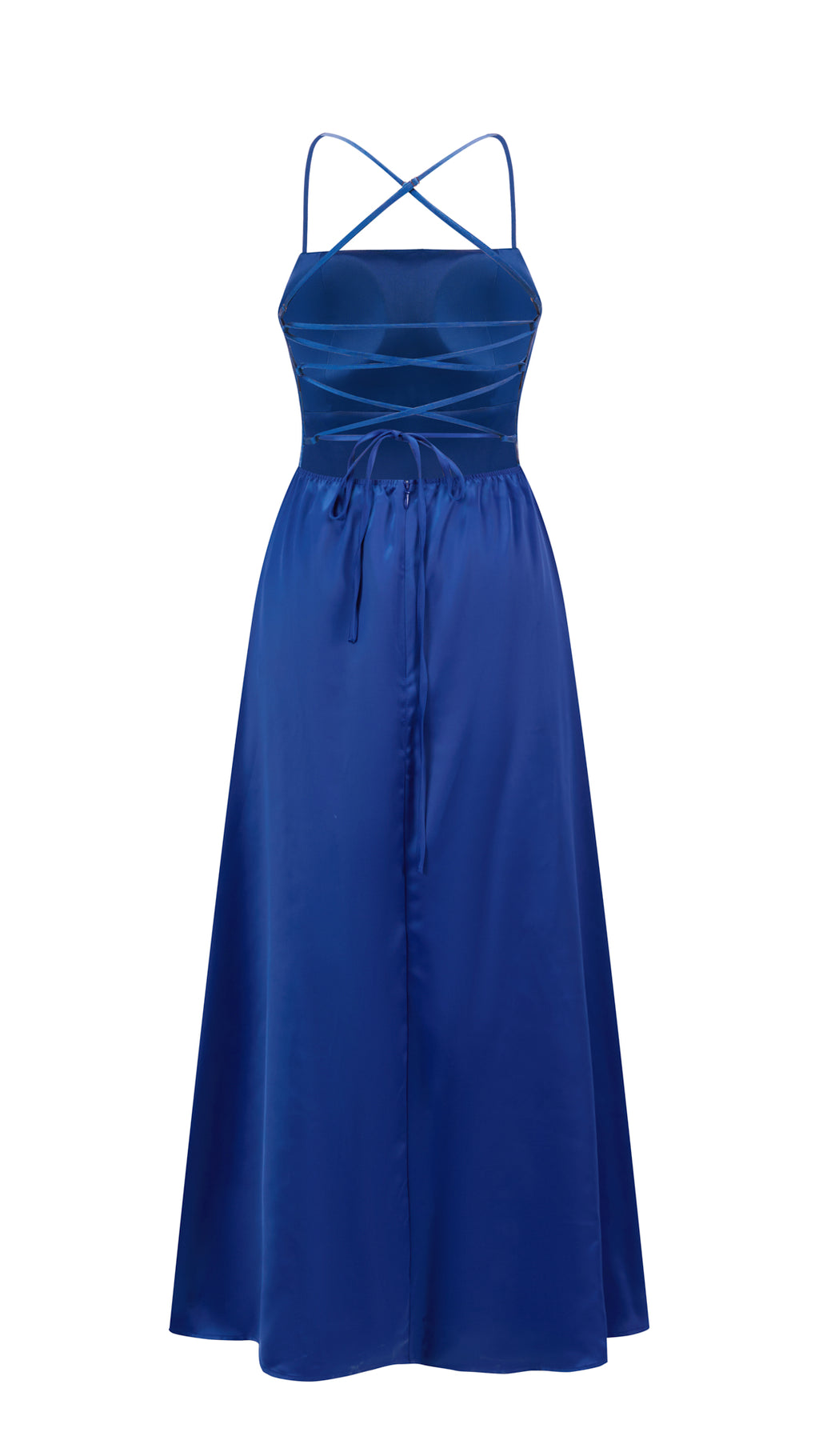 Abito Lungo in Satin con Spalline Sottili e Schiena a Croce - Eleganza per Matrimoni e Serate（副本）