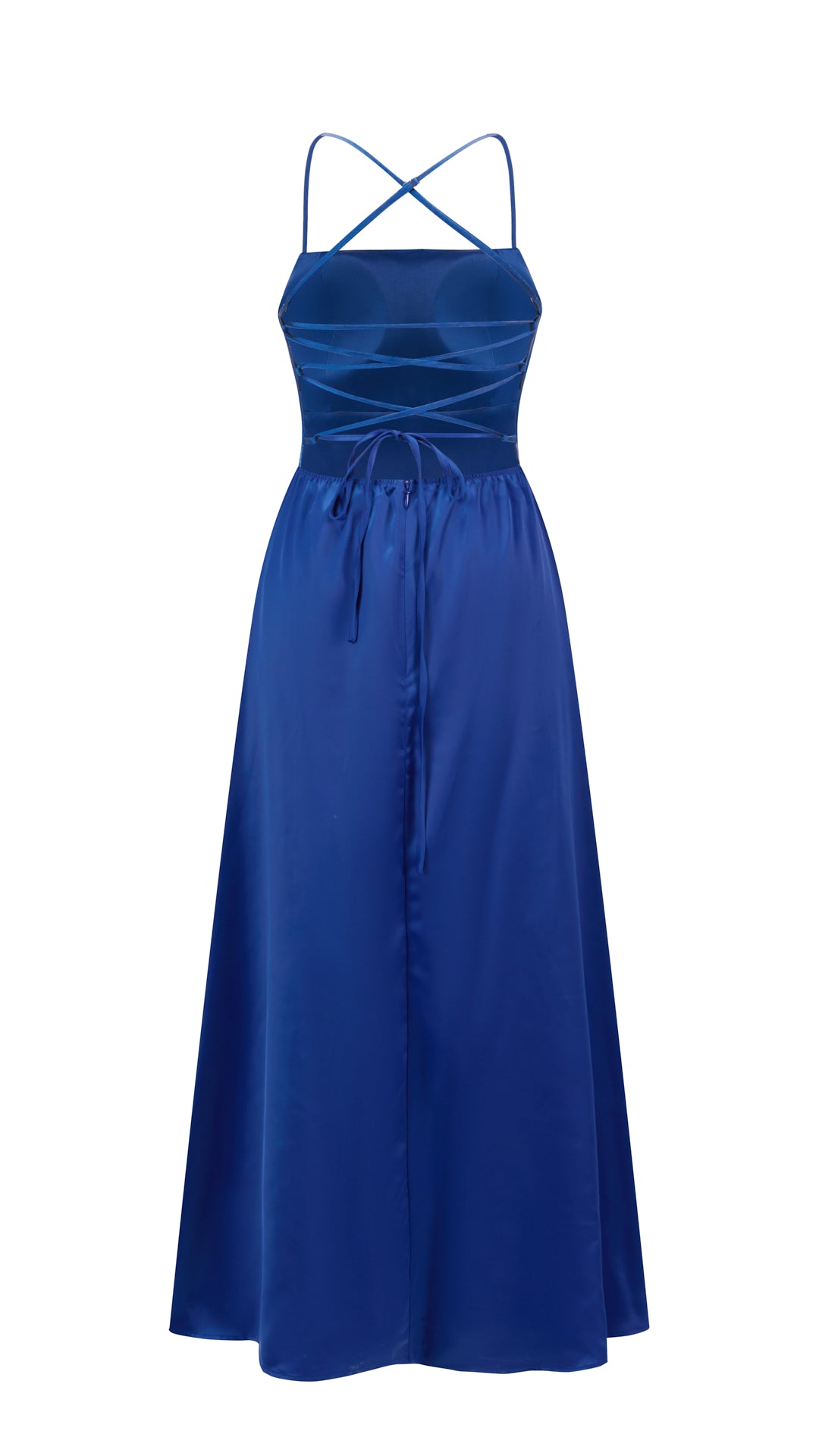 Abito Lungo in Satin con Spalline Sottili e Schiena a Croce - Eleganza per Matrimoni e Serate（副本）