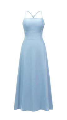 Abito Lungo in Satin con Spalline Sottili e Schiena a Croce - Eleganza per Matrimoni e Serate